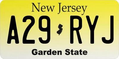 NJ license plate A29RYJ
