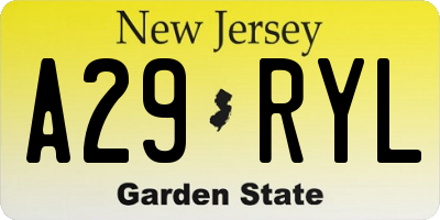 NJ license plate A29RYL