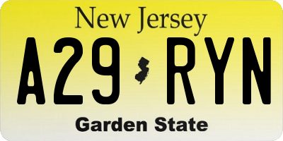 NJ license plate A29RYN