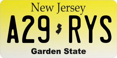 NJ license plate A29RYS