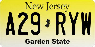 NJ license plate A29RYW