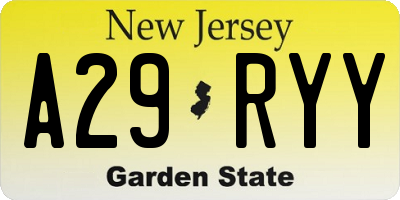 NJ license plate A29RYY