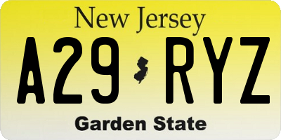 NJ license plate A29RYZ