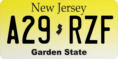 NJ license plate A29RZF