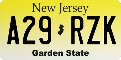 NJ license plate A29RZK