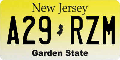 NJ license plate A29RZM