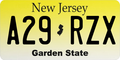 NJ license plate A29RZX