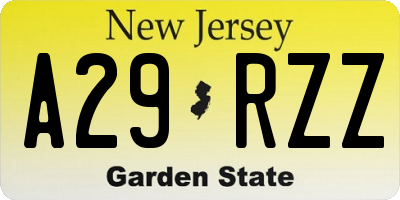 NJ license plate A29RZZ