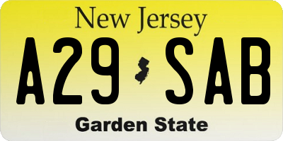 NJ license plate A29SAB