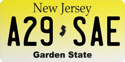 NJ license plate A29SAE