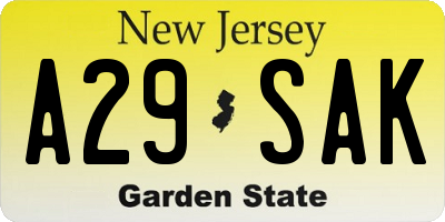 NJ license plate A29SAK