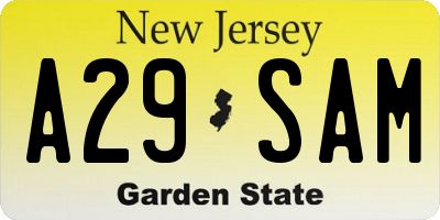 NJ license plate A29SAM