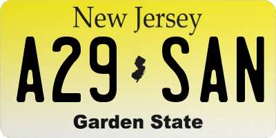 NJ license plate A29SAN