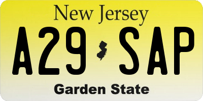 NJ license plate A29SAP