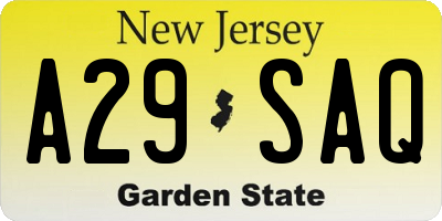 NJ license plate A29SAQ
