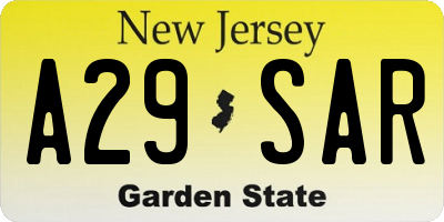 NJ license plate A29SAR