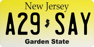 NJ license plate A29SAY