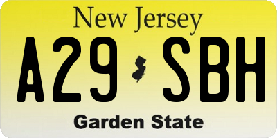 NJ license plate A29SBH