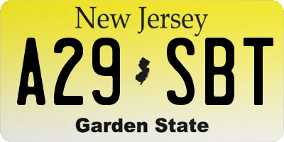 NJ license plate A29SBT