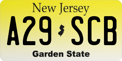 NJ license plate A29SCB