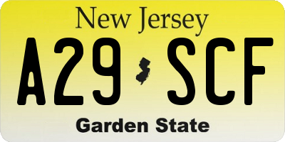 NJ license plate A29SCF