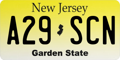 NJ license plate A29SCN