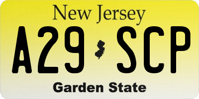 NJ license plate A29SCP