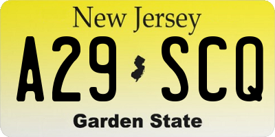 NJ license plate A29SCQ