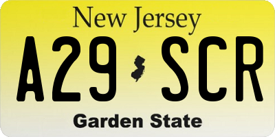 NJ license plate A29SCR