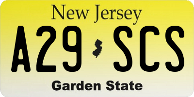 NJ license plate A29SCS