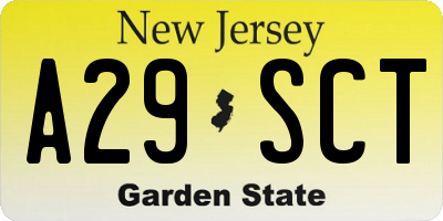 NJ license plate A29SCT