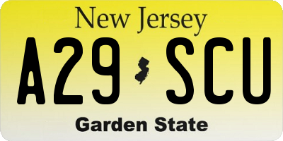 NJ license plate A29SCU