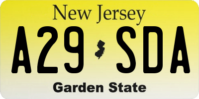 NJ license plate A29SDA