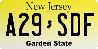 NJ license plate A29SDF