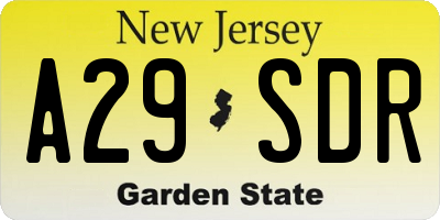 NJ license plate A29SDR