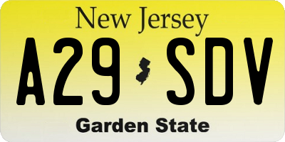 NJ license plate A29SDV