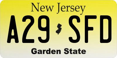 NJ license plate A29SFD