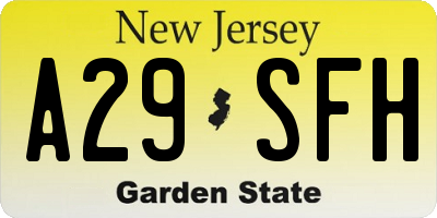 NJ license plate A29SFH