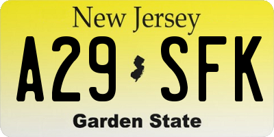 NJ license plate A29SFK