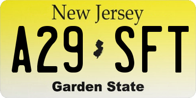 NJ license plate A29SFT
