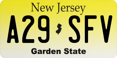 NJ license plate A29SFV
