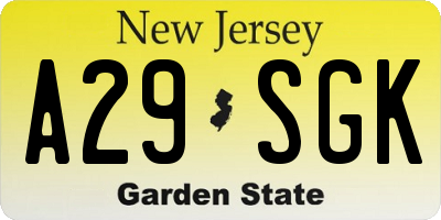 NJ license plate A29SGK