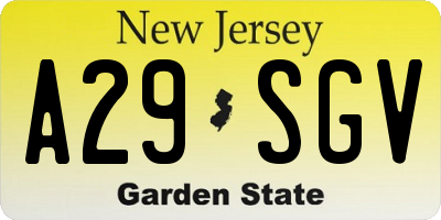 NJ license plate A29SGV