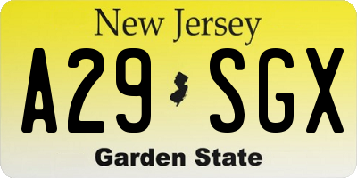 NJ license plate A29SGX