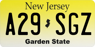 NJ license plate A29SGZ