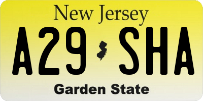 NJ license plate A29SHA
