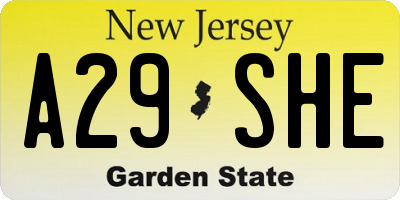 NJ license plate A29SHE