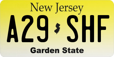 NJ license plate A29SHF