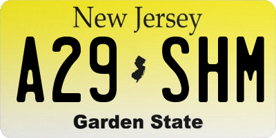 NJ license plate A29SHM
