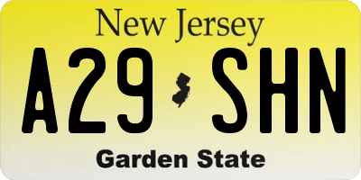NJ license plate A29SHN
